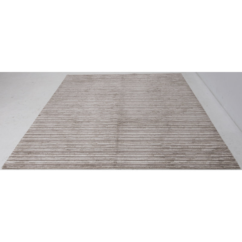 Hand Knotted Striped Area Rug in Beige