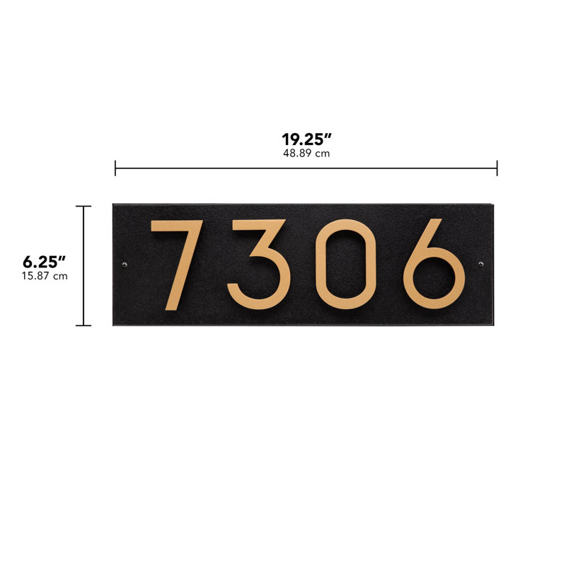 Floating 4-Number Horizontal Sign, Black /w/ Black / Gold Modern Font Numbers, Yes
