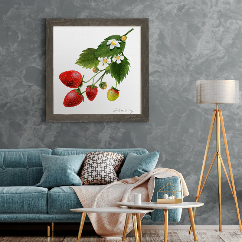 Strawberry Study II, reproduction d’art encadrée, H 17 po x l 17 po x P 1,5 po, Toile avec cadre gris, Pas de tapis
