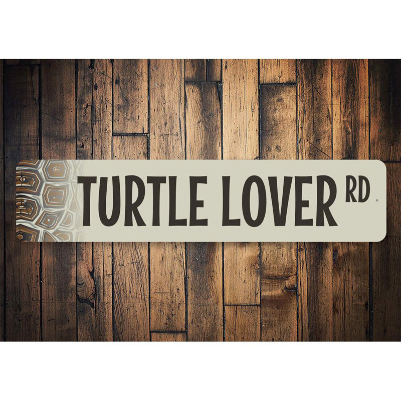 Plaque en aluminium «Turtle Lover Street», H 4 po x l 18 po x P 0,04 po