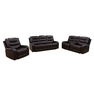 Breathing Leather 3-Piece Couch Living Room Power Recliner Sofa Set