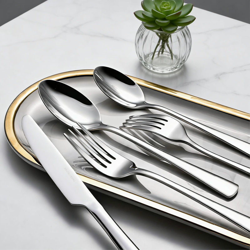 Ensemble de couverts 45 pièces pour 8 personnes, ensemble de couverts en acier inoxydable forgé 18/10 avec ustensiles de service, ensemble de couverts à polir miroir lavable au lave-vaisselle pour la maison, le restaurant ou le mariage