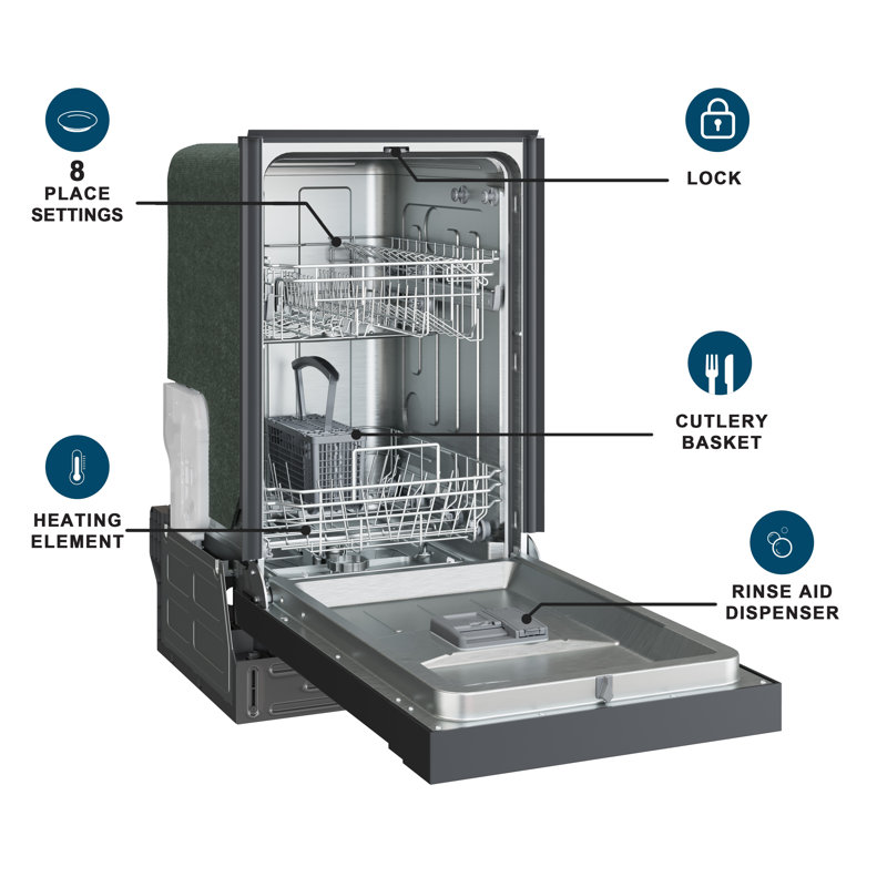 18" 52 dBA Built-In Full Console Dishwasher, Black