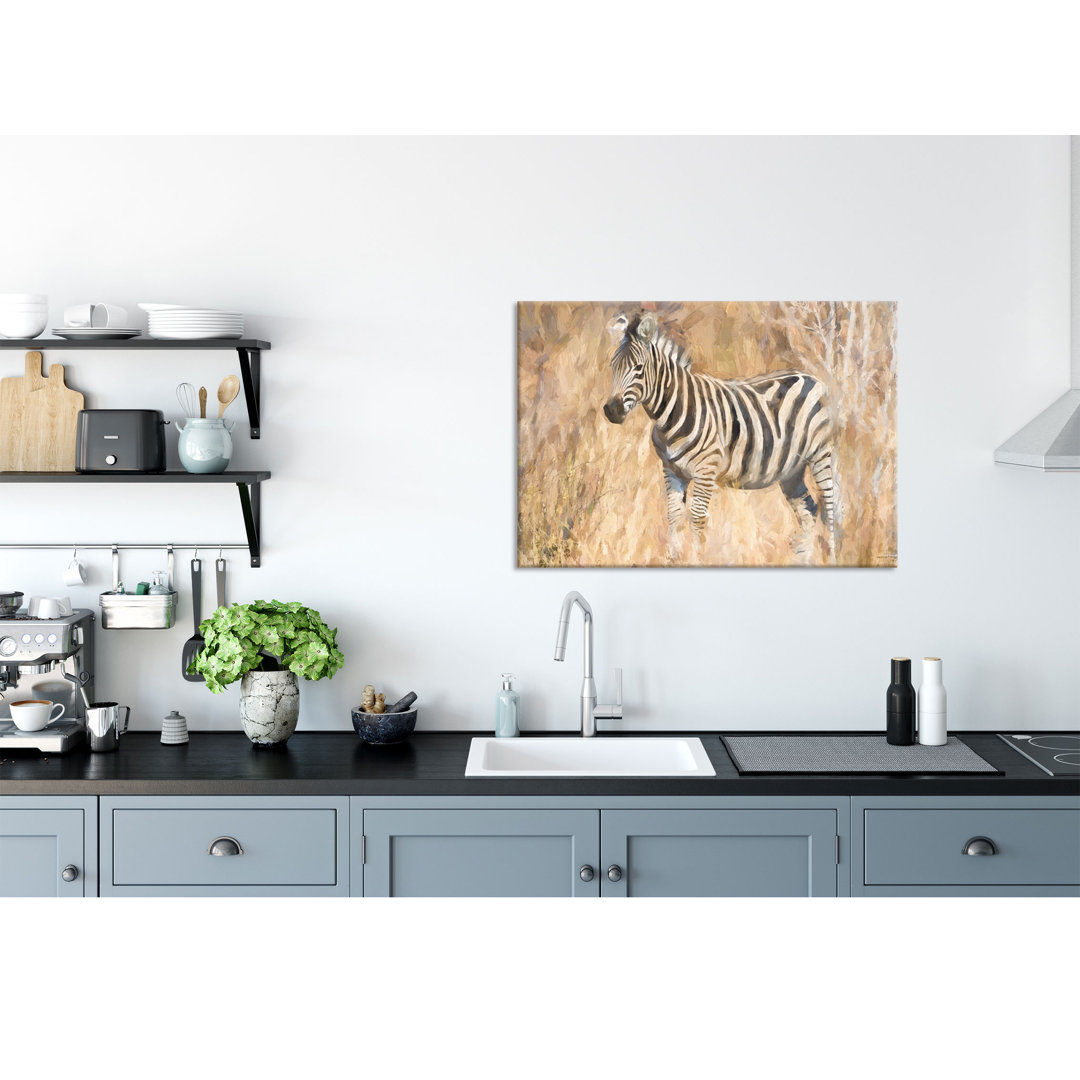 Glasbild Anmutiges Zebra in Savanne