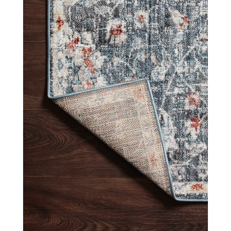 Tapis bleu / rouille Fiorillo, Tapis de couloir 2 pi 6 po x 7 pi 9 po