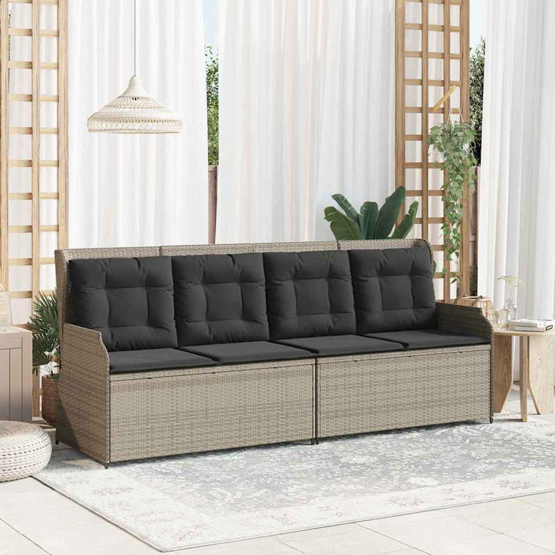 High-Density Polyethylene (HDPE) Wicker Wicker Outdoor Bench, Light Grey, Black