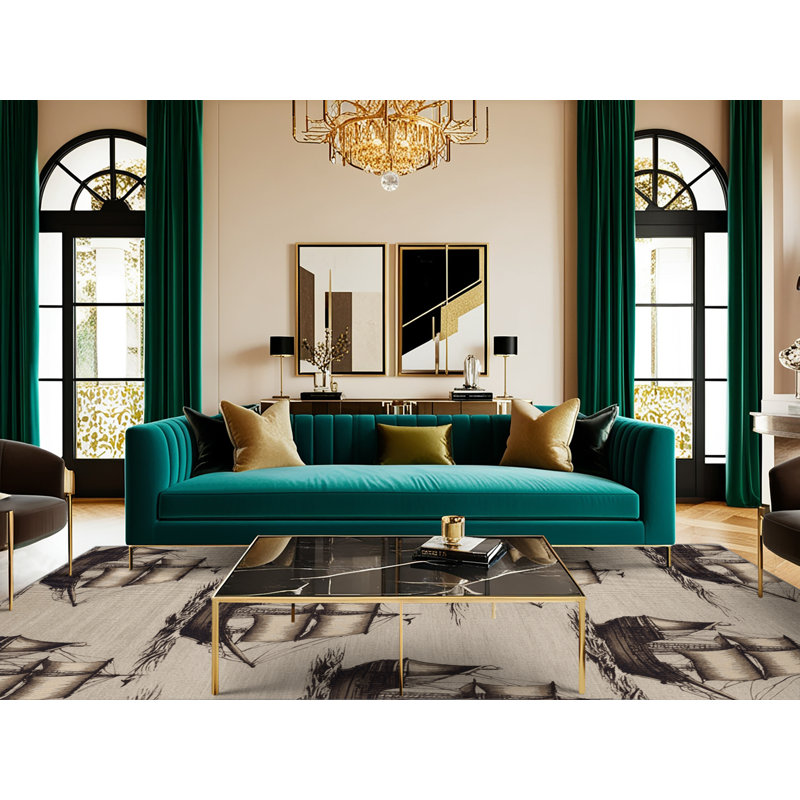Washable Galleons Nautical Area Rug, Round 3'