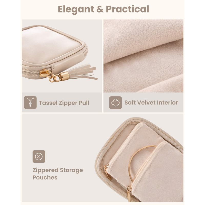 Mini-étui à bijoux de voyage, pochette en cuir PU souple - couleur avoine, Gruau