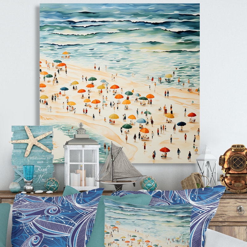 Beach Day Umbrella Parade III - Beach People, art mural, H 36 po x l 36 po x P 1,5 po, Toile tendue