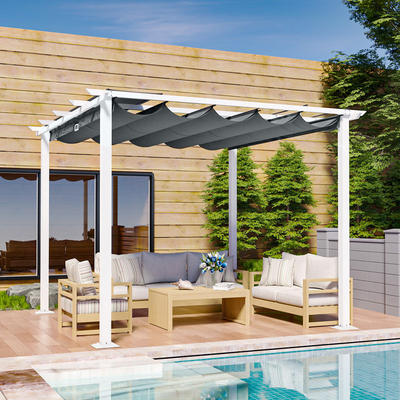 10 Ft. W x 10 Ft. D Aluminum Pergola with Canopy, Gray