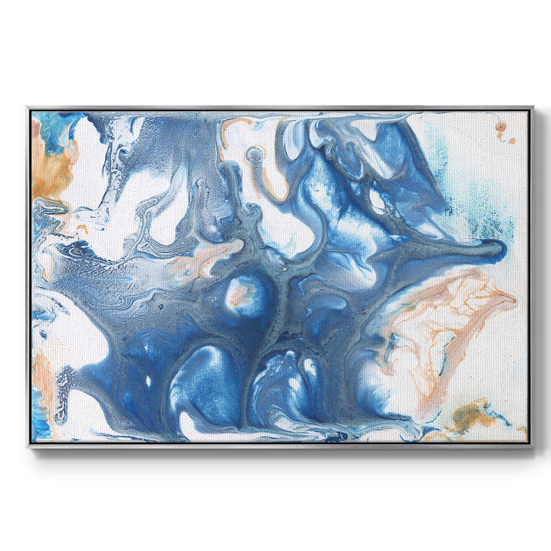 Bleu dansant II, H 27 po x l 41 po x P 2 po, Toile argentée avec cadre flottant, Non