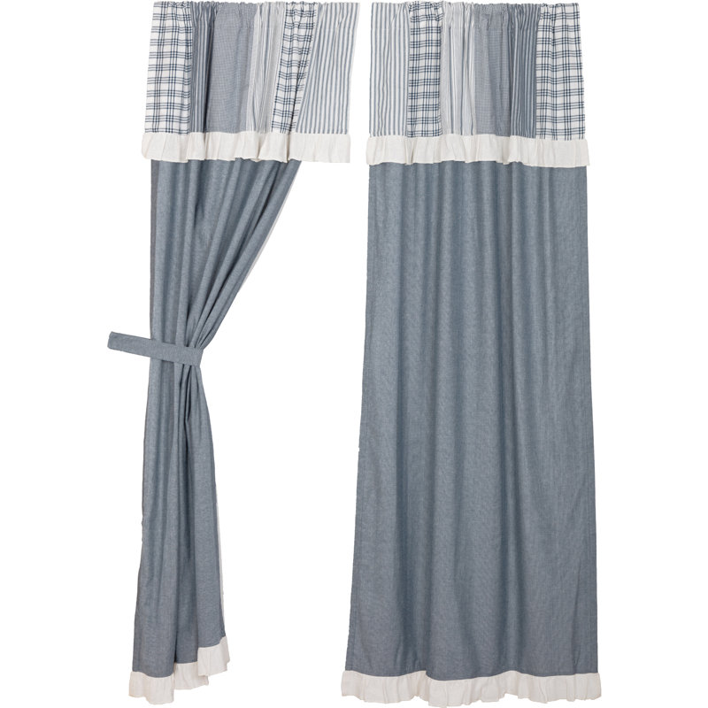 Panneau de rideau simple obscurcissant 100% coton Surikova, Bleu denim / blanc doux, L 40 po x L 84 po