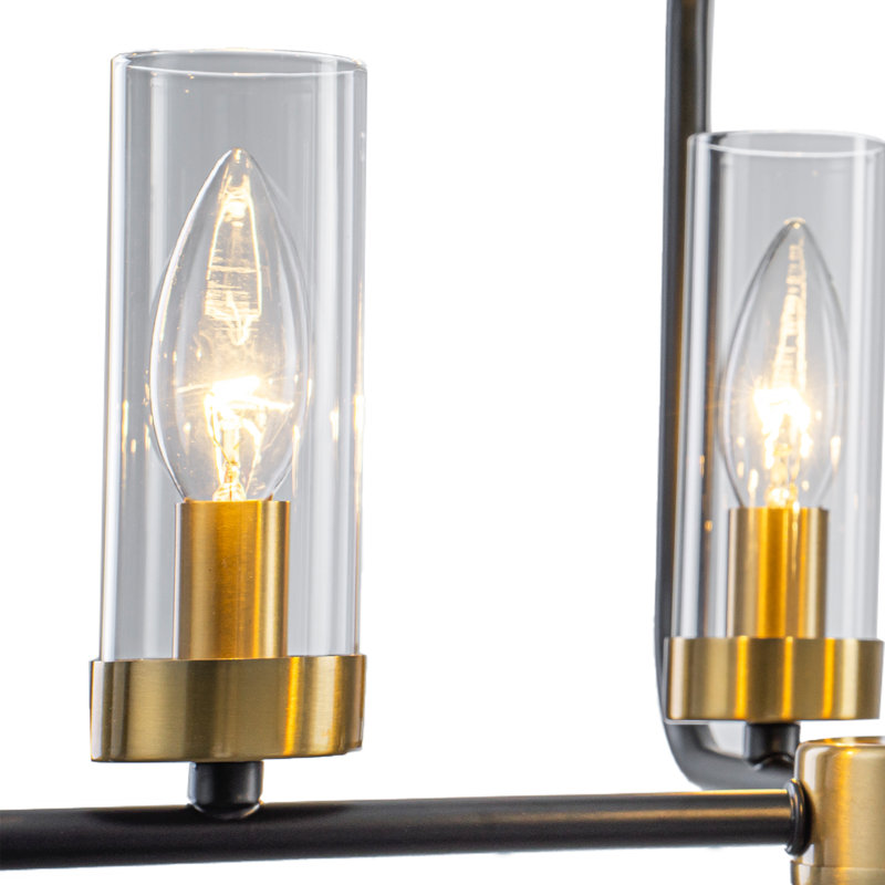20" Modern Geometric Semi Flush Mount Ceiling Light, 4-Light Black and Antique Gold Industrial Cage Ceiling Fixture with Hand-Blown Clear Glass Shades, Square Metal Frame for Dining Room Bedroom Foyer