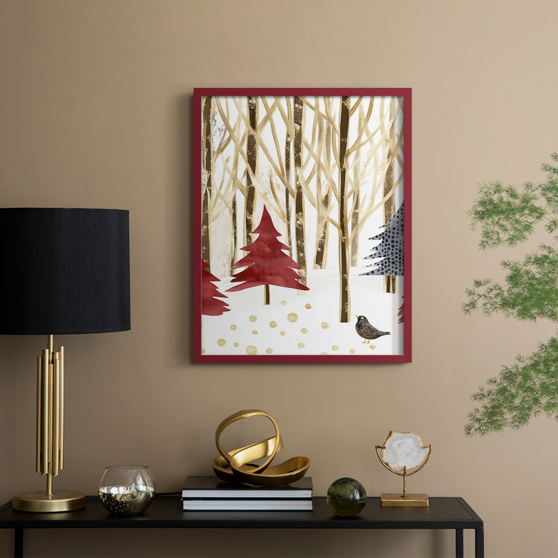 Christmas Holiday Art CDVII, reproduction d'art encadrée - bois massif, Rouge, H 15 po x l 12 po