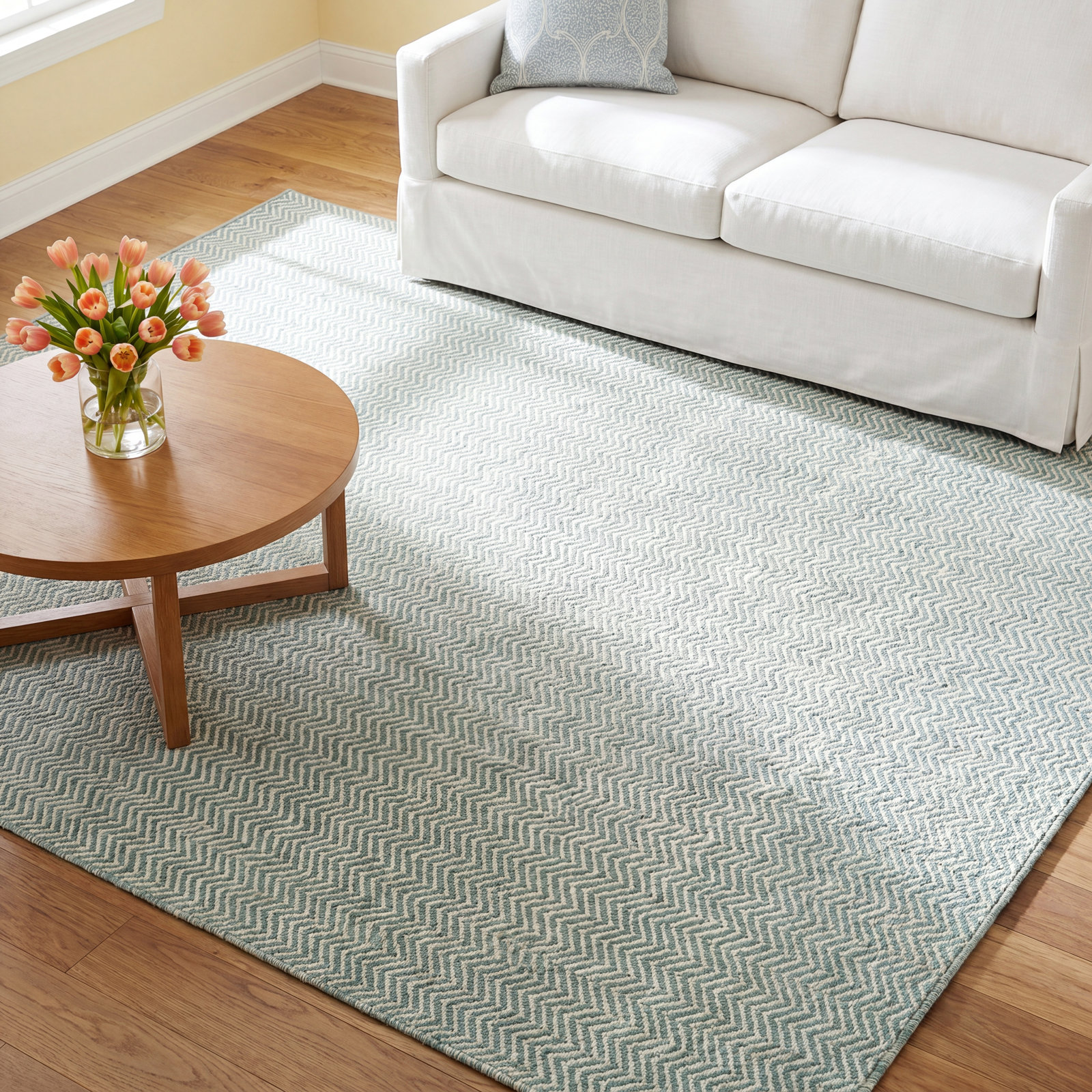 Rita Green Hand-Woven Chevron Wool Rug, Rectangle 8' x 10'
