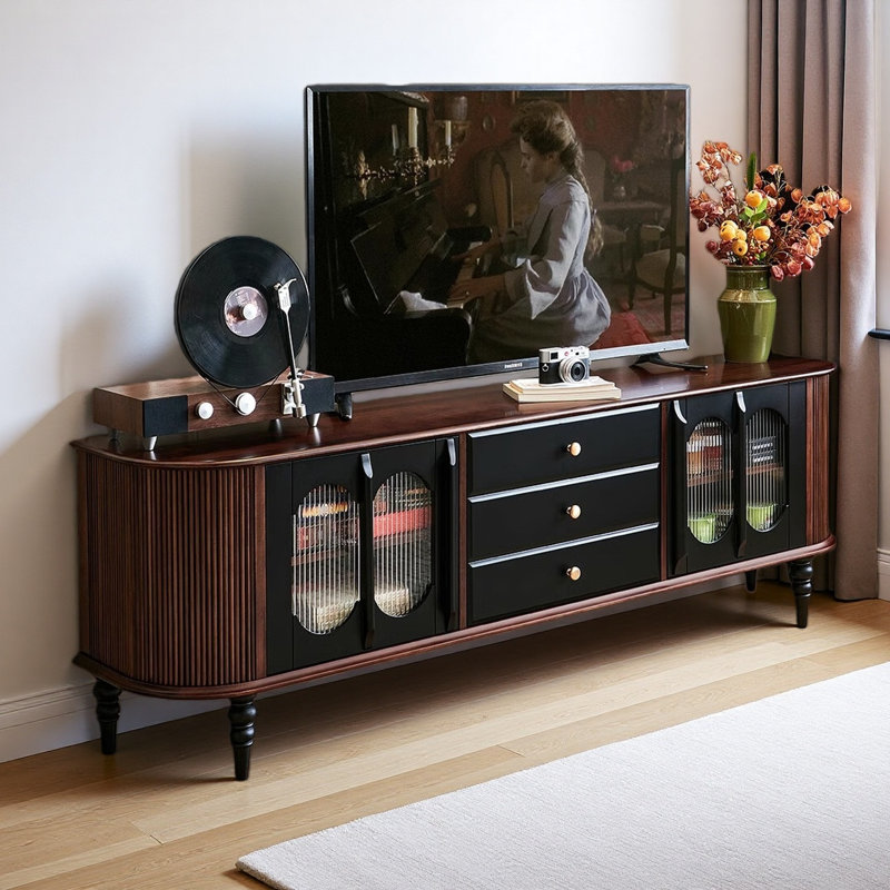 Meuble télé de style français rétro, H 25,2 po x L 78,74 po x l 15,75 po, Noir / brun
