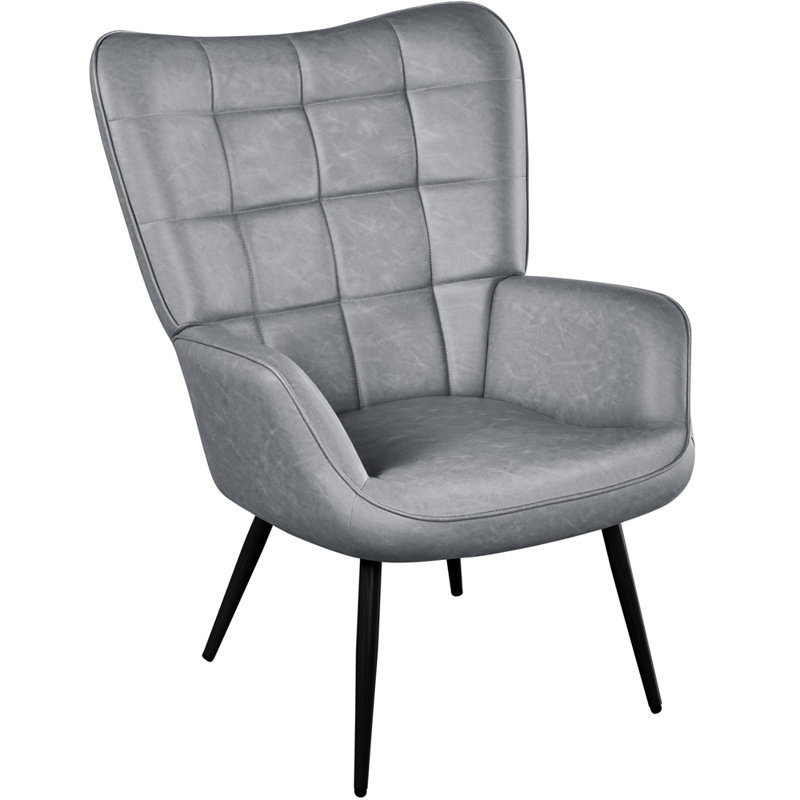 Fauteuil à oreilles en similicuir l 29 po x P 31,5 po Aichele, Faux cuir gris