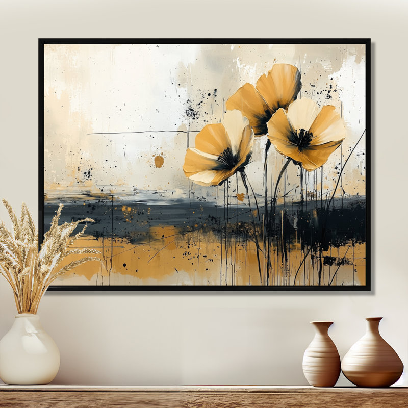 Minimalisme, désert, fleur d'œillets I - œillets, art mural pour le salon, H 34 po x l 44 po, Cadre flottant, Noir
