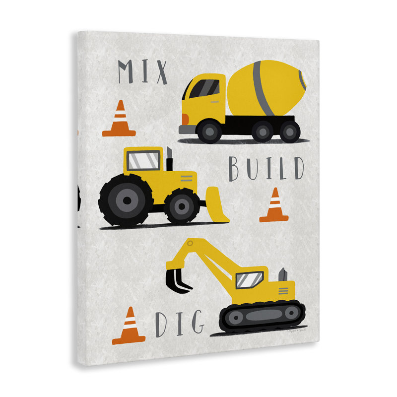 Toile Mix Build Dig Camions, conception par Elizabeth Tyndall, H 30 po x l 24 po