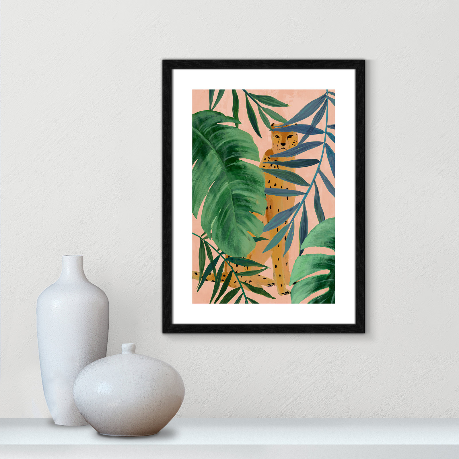 Allie "Silent Jungle" Painting by Isabelle Z, 23" H x 17" W x 0.75" D, Black Wood Framed Paper