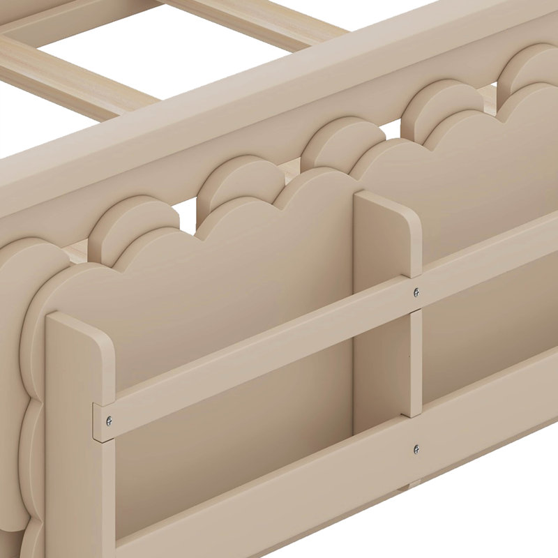 Lit avec étagères de rangement, cadre de lit plateforme en bois avec garde-corps de sécurité, Lit simple, Naturel