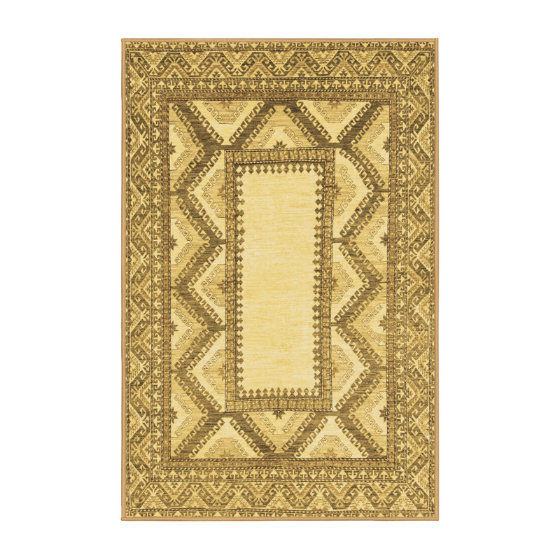Tapis oriental oriental jaune / brun clair 8 pi x 12 pi fabriqué à la machine