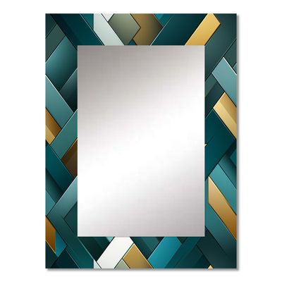 Teal Modern Geometric Tiles - Geometric  Decorative Mirror, Modern Wall Mirror, Printed Metal Art