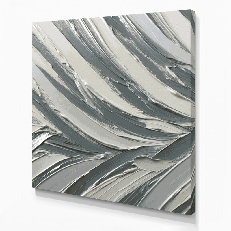 Art mural horizontal sur toile à rayures horizontales blanc argenté gris, H 16 po x l 16 po