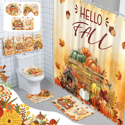 Ensemble de 8 rideaux de douche Hello Fall - Autumn Harvest