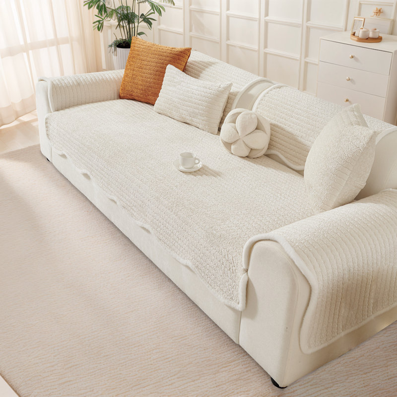 Special-Shaped Slipcover With Elegant Faux Fur Edging – Washable, Non-Slip Sofa And Furniture Cover For Pets