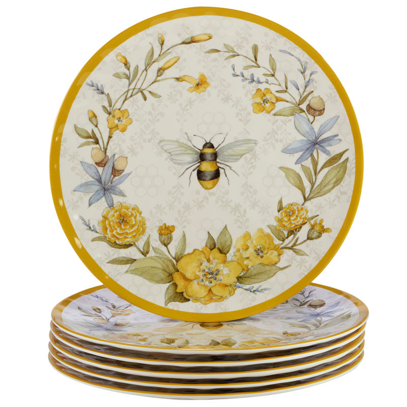 Bee Sweet Multicolor Melamine 11" Dinner Plates Set of 6