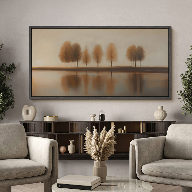 «Golden Autumn Tree Reflection», art mural paysage chaleureux, Noir, H 30 po x l 60 po