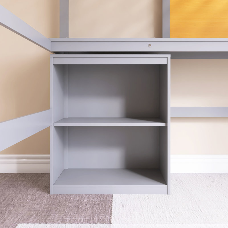 Lit mezzanine à structure en bois avec bureau et tableau d'écriture, Lit double, Gris