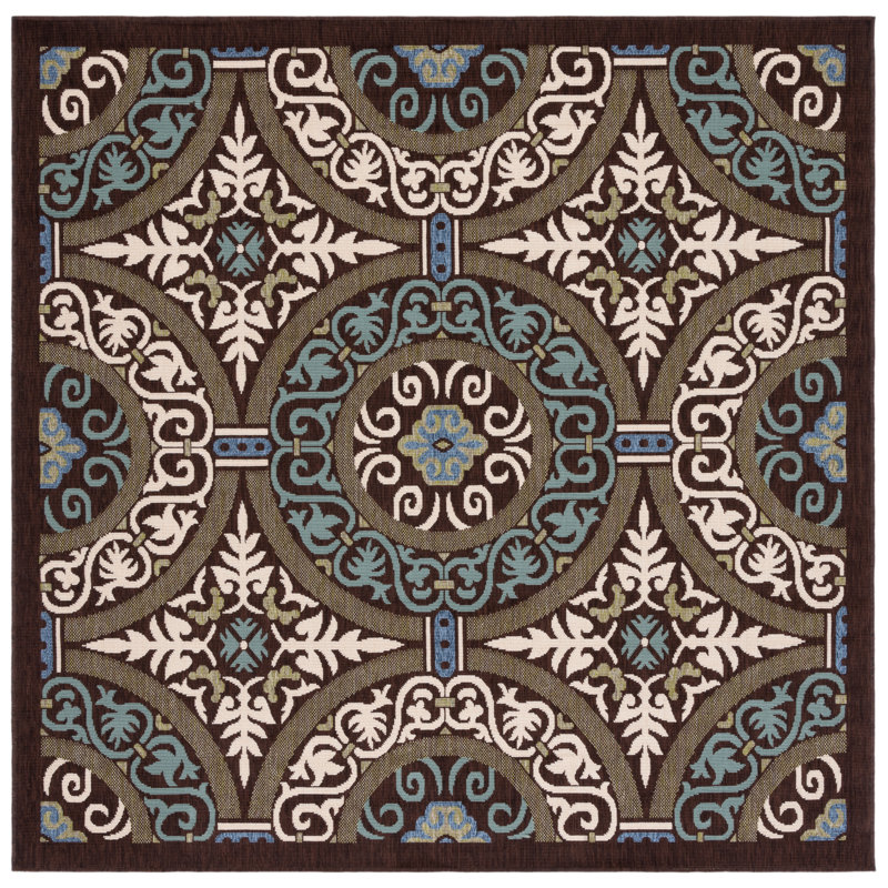 Tapis d'intérieur / extérieur à motif géométrique Coucou Performance, Carré 5 pi 3 po