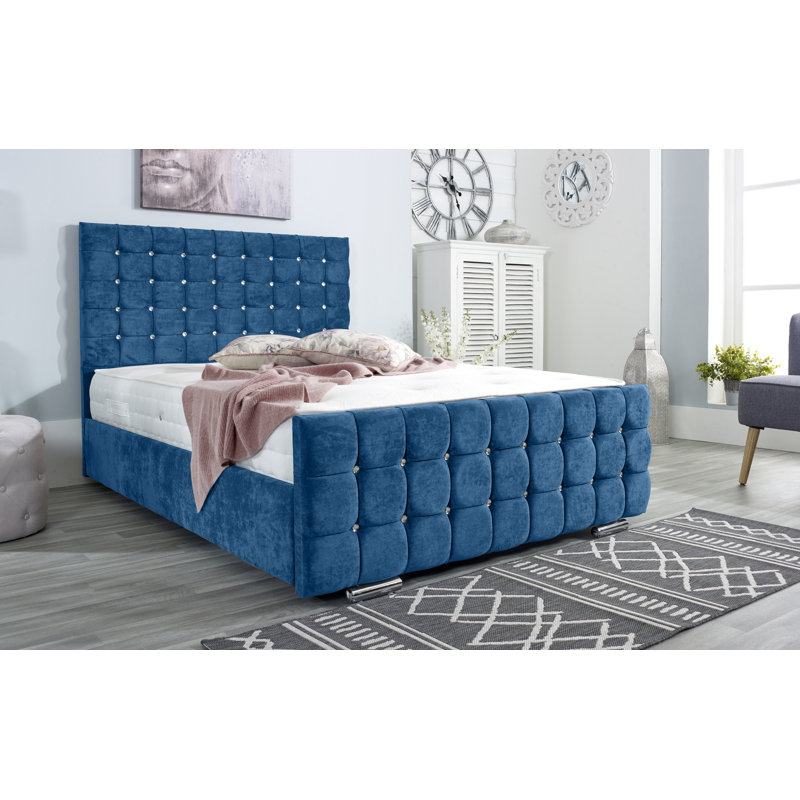 Elderton Upholstered Bed Frame, Double (4'6), Blue