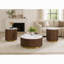 Honey Brown and White Marble Top Round End Table with Reeded Drum Base