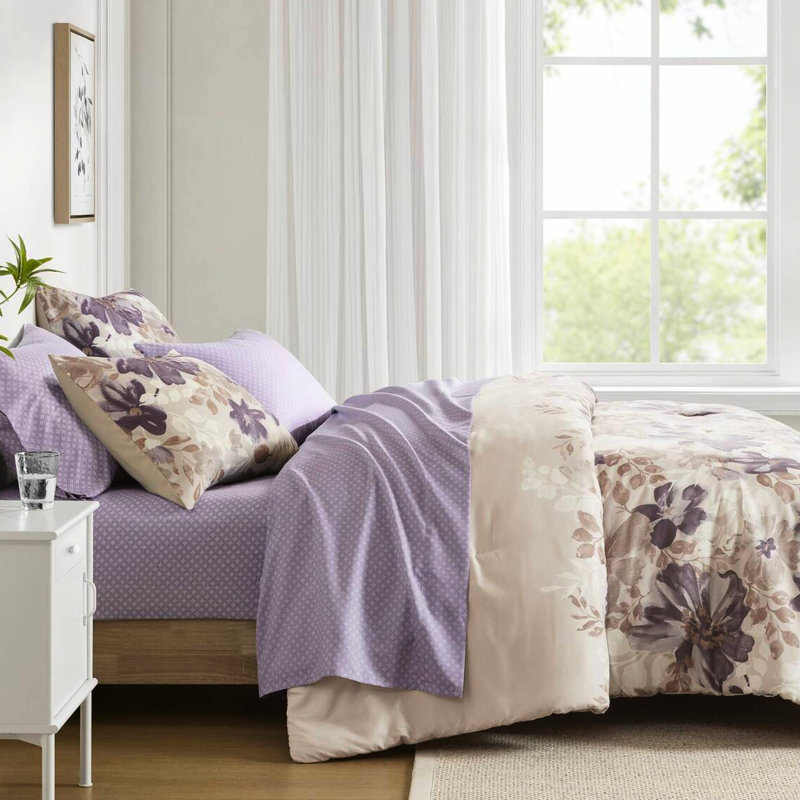 Édredon et drap taupe très grand taupe - imprimé floral, tissu de gestion, collection Luxury