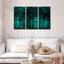 Silhouette de forêt turquoise sur toile, ensemble de 3 pièces-1572570602