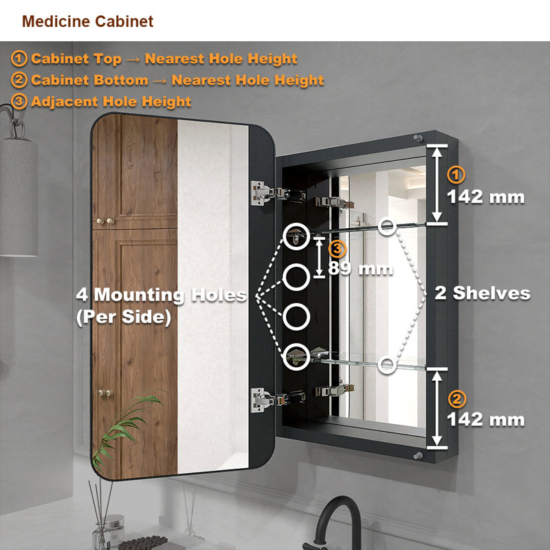 Armoire à pharmacie rectangulaire sans miroir encastrée ou à fixation en surface l 15 po x H 24 po Verve, Noir mat