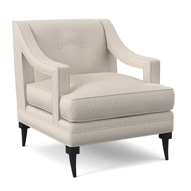 Perry Sunbrella® Boucle Tufted Armchair, White Caps Fog, Espresso