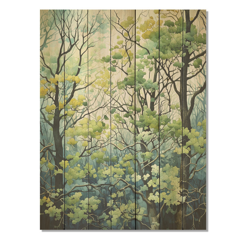 Green Spring Blooms Tree Forest I - Arbre sur bois, H 20 po x l 10 po