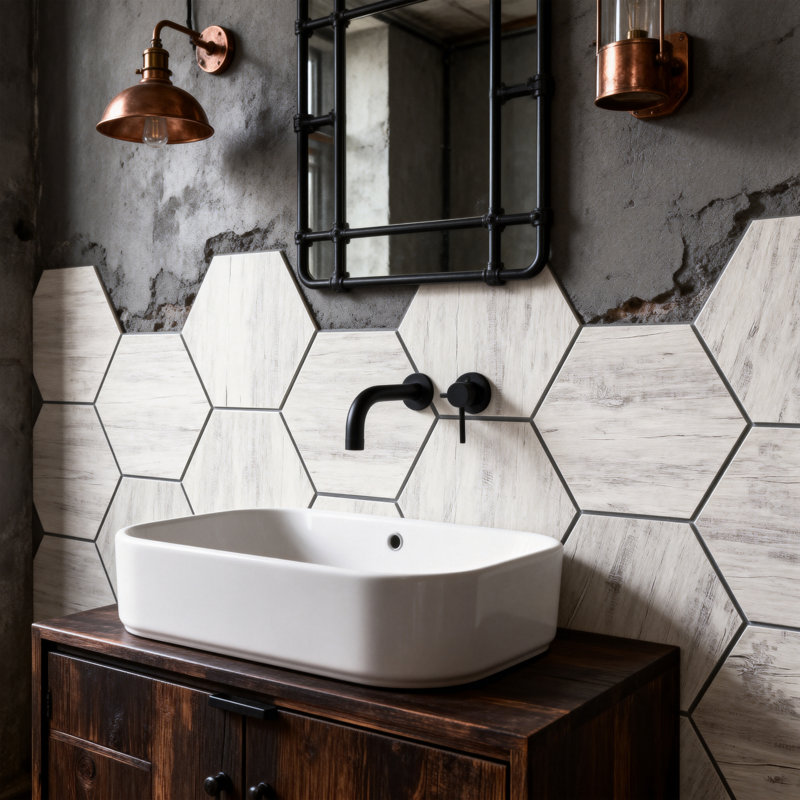 Carrelage mural de cuisine et de salle de bain hexagonal grand format en verre à aspect droit 8 po x 8 po Nature