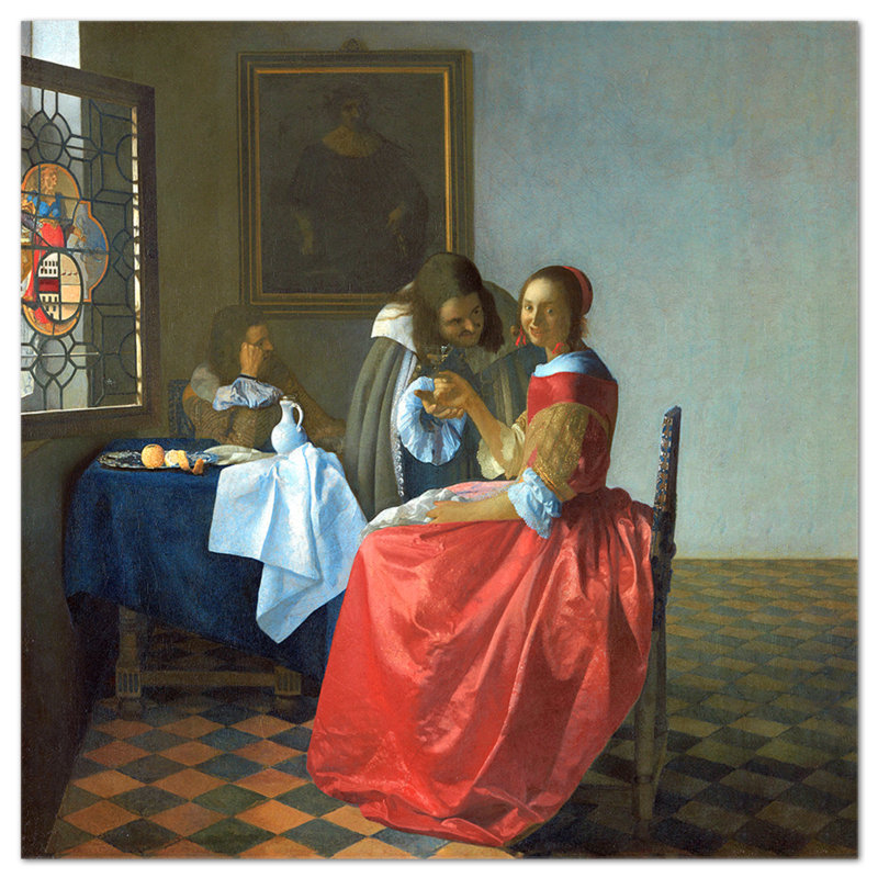 Dama Con Due Cavalieri by Jan Vermeer - Unframed Painting on Canvas, 70cm H x 70cm W