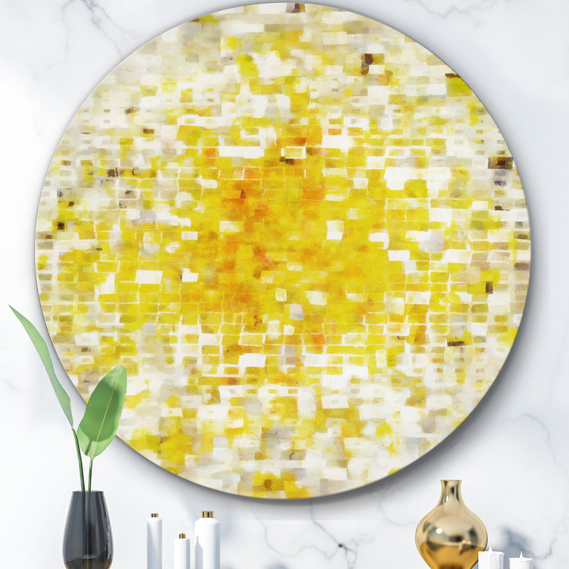 Jaune glamour, blocs d'explosion I - cercle imprimé en métal, H 11 po x l 11 po
