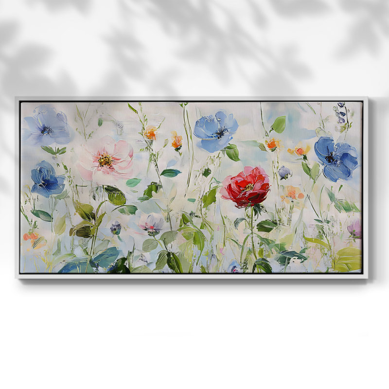 Botanical Series-CECLI- Toile tendue avec châssis tendue, prête à être accrochée, H 25 po x l 49 po, Blanc