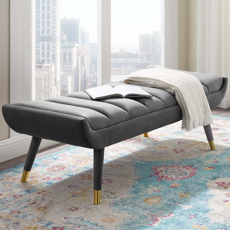 Banc d'appoint argenté en velours touffeté Byron, Gris
