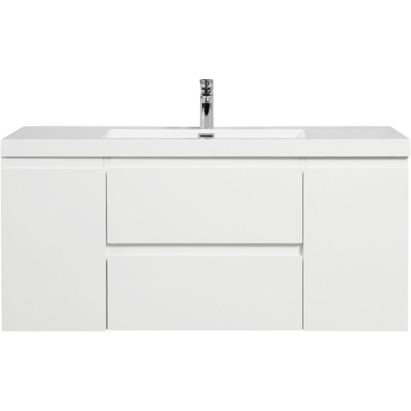 48" Floating Bathroom Vanity With Sink, Blanc