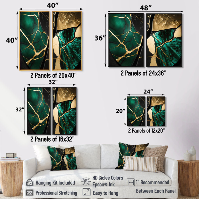 «Abstract Geode Gold I», art mural abstrait en marbre 2 pièces, 40'' H x 40'' W, Impression encadrée flottante, Gold