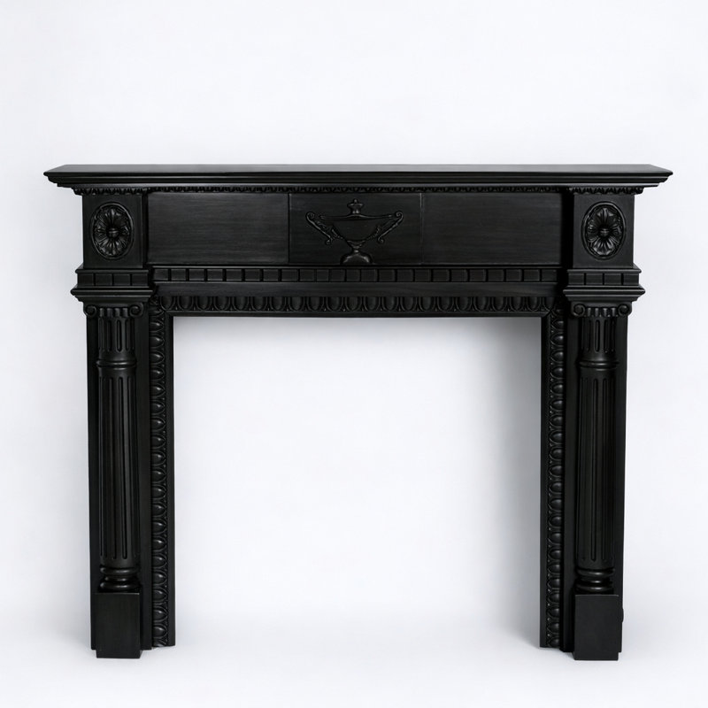 Regency Hand Carved Solid Wood Fire Surround, Black, Black