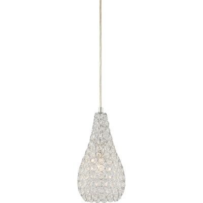 Durstin 1-Light Indoor Chrome Pear/Teardrop Hanging Mini Pendant with Sparkling Clear Crystals